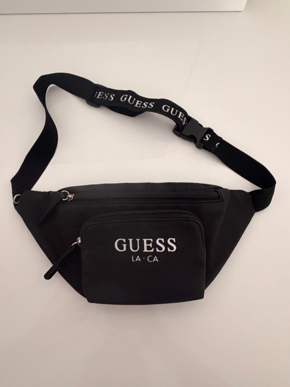 GUESS Black Logo Belt Bag with Branded Strap Fanny Pack
